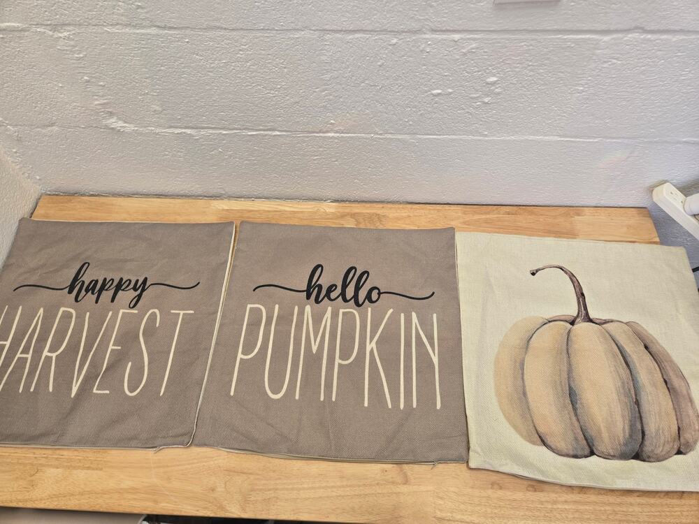 Fall Pillow Covers Set of 3 18x18 Happy Harvest Hello Pumpkin Autumn Farmhouse